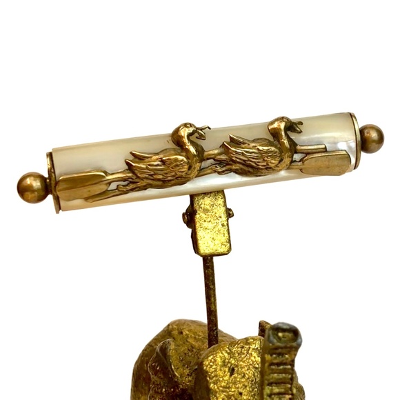 Vintage Duck Brooch Mother of Pearl Brass Rowing Ducks Whimsy Art Deco - Picture 4 of 15